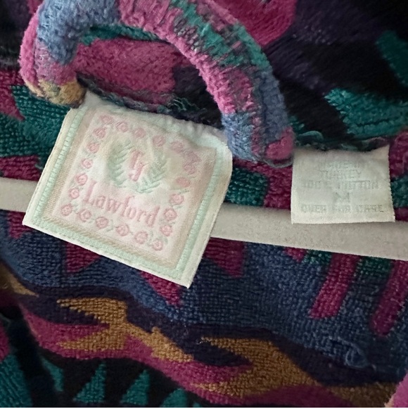 Vintage 90s TJ Lawford Colorful Southwestern Terry Robe Unisex Size Medium Aztec - Picture 16 of 16